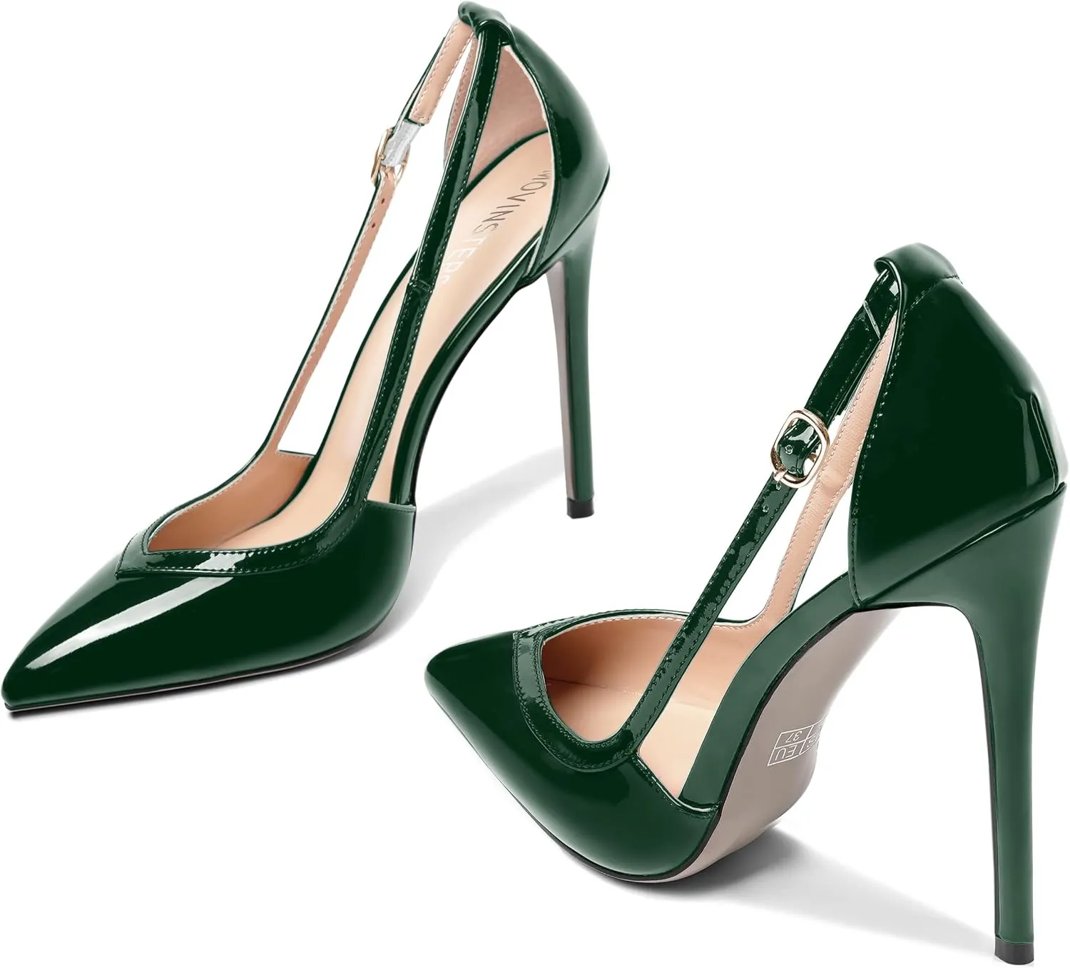 MOVINSTEPS Womens Dress Adjustable Strap Slip On Dating Pointed Toe Patent Stiletto High Heel Pumps Shoes 4.7 Inch