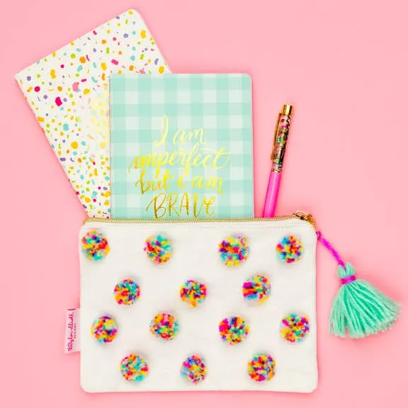 Multi-Colored Pom Pom Pouch