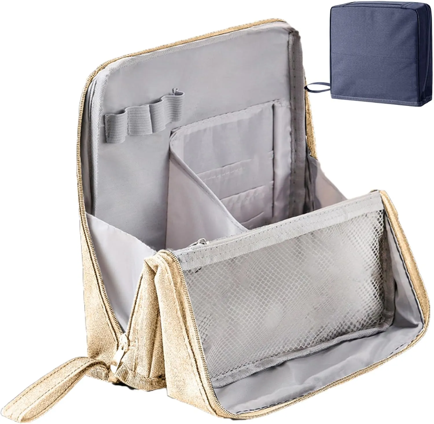 Multi-purpose Large Capacity Oxford Cloth Standing Makeup Bag, Portable Toiletry Bag for Makeup Brushes, Large Capacity Stationery Organizer (Beige)