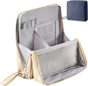 Multi-purpose Large Capacity Oxford Cloth Standing Makeup Bag, Portable Toiletry Bag for Makeup Brushes, Large Capacity Stationery Organizer (Beige)