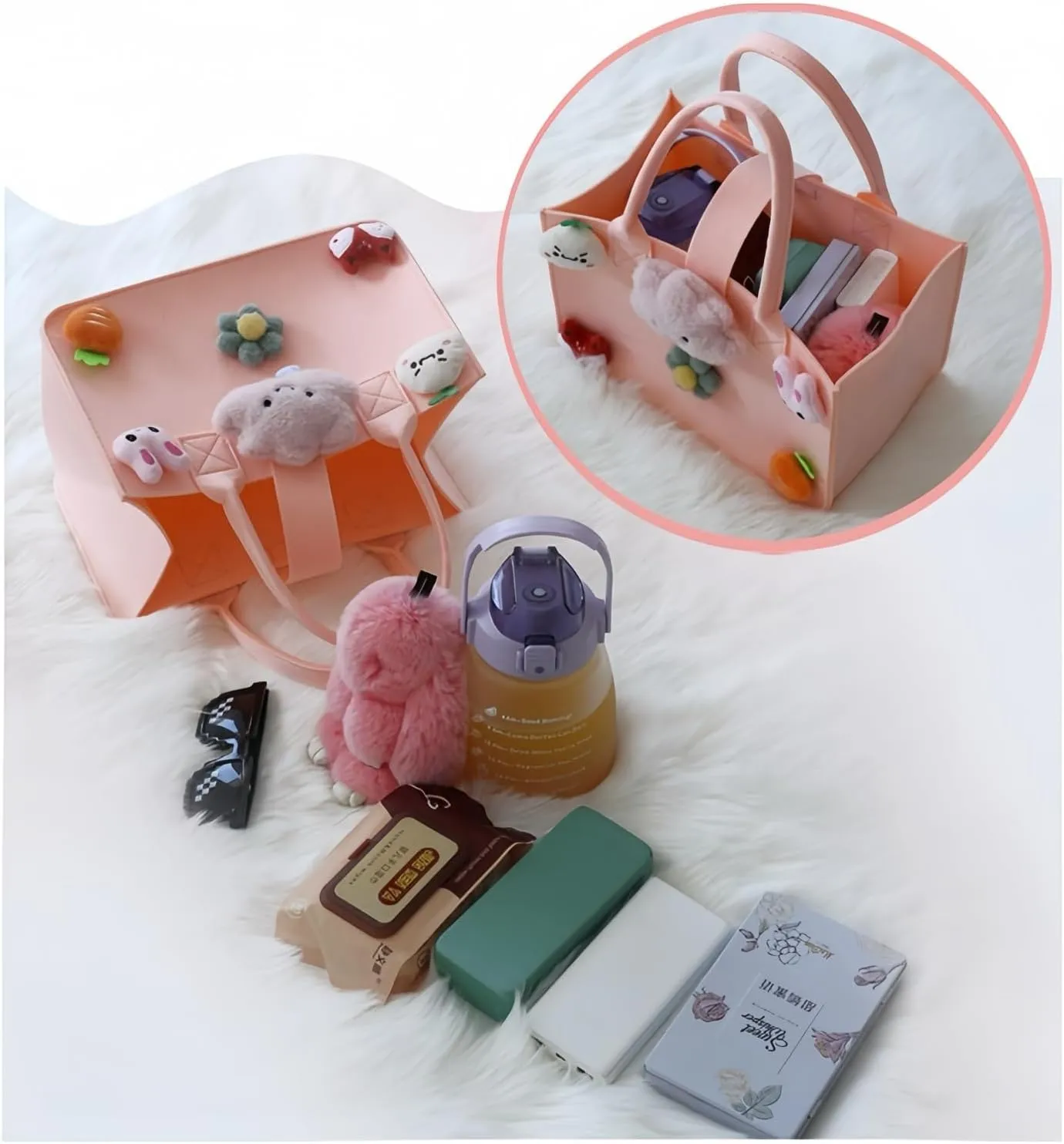 Multi-use Cartoon Portable Felt Tote Bag Gift For Kids Suitable For Baby Shower Birthday Party (16.pink medium2)