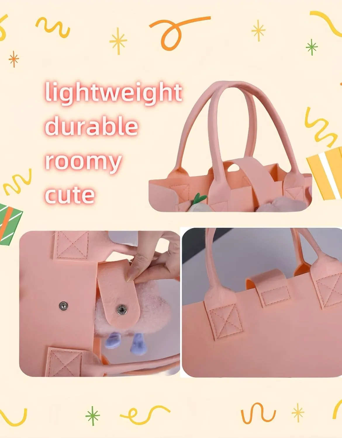 Multi-use Cartoon Portable Felt Tote Bag Gift For Kids Suitable For Baby Shower Birthday Party (16.pink medium2)