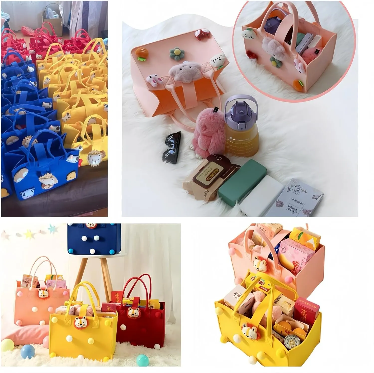 Multi-use Cartoon Portable Felt Tote Bag Gift For Kids Suitable For Baby Shower Birthday Party (16.pink medium2)