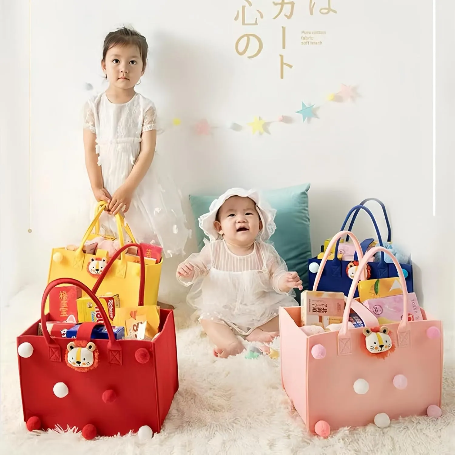Multi-use Cartoon Portable Felt Tote Bag Gift For Kids Suitable For Baby Shower Birthday Party (16.pink medium2)