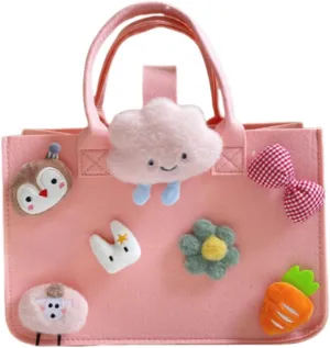Multi-use Cartoon Portable Felt Tote Bag Gift For Kids Suitable For Baby Shower Birthday Party (16.pink medium2)