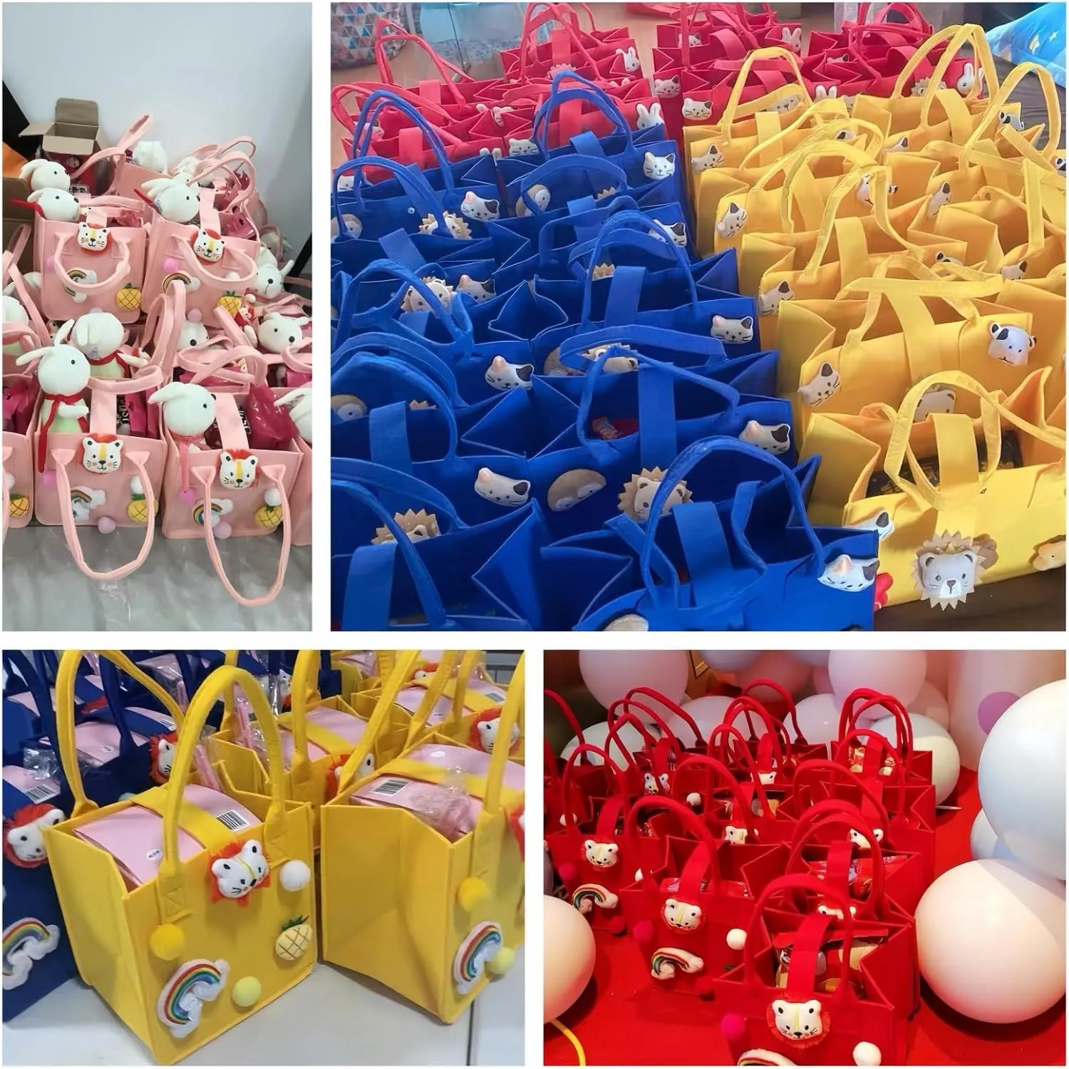 Multi-use Cartoon Portable Felt Tote Bag Gift For Kids Suitable For Baby Shower Birthday Party (2.pink small)
