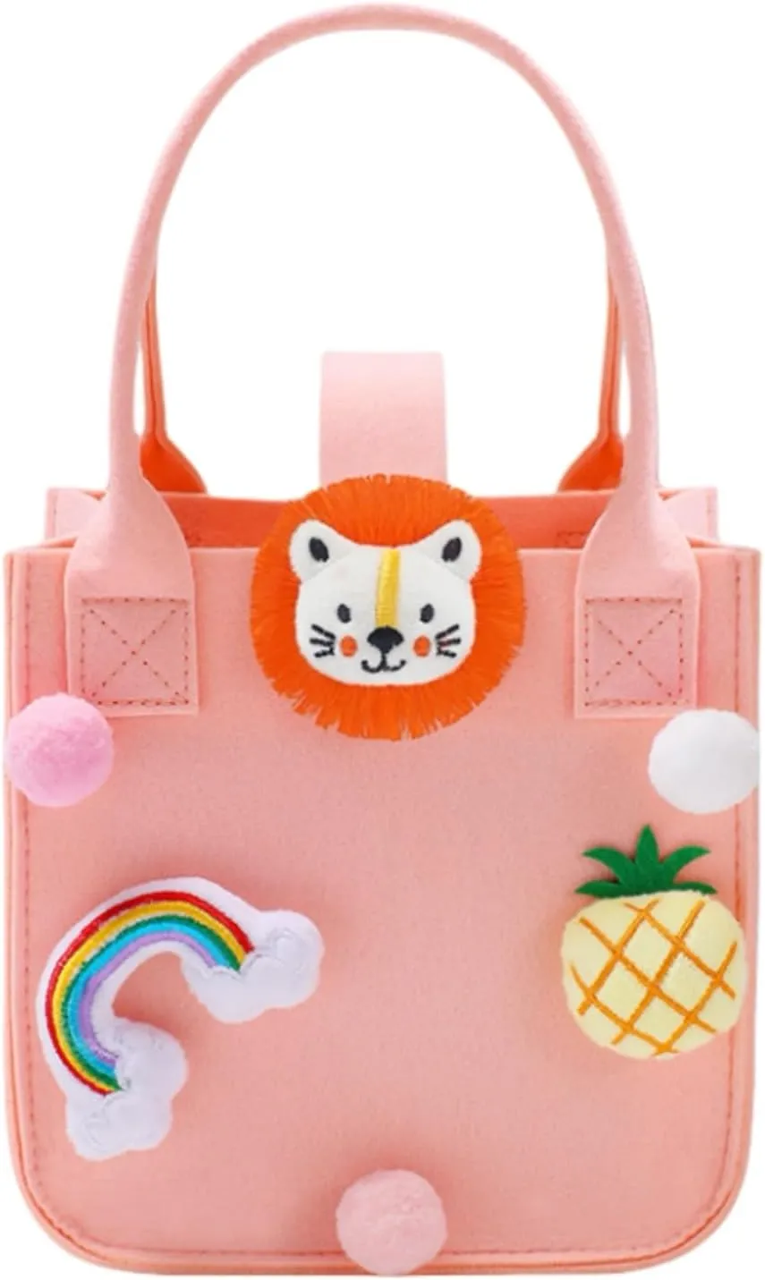 Multi-use Cartoon Portable Felt Tote Bag Gift For Kids Suitable For Baby Shower Birthday Party (2.pink small)
