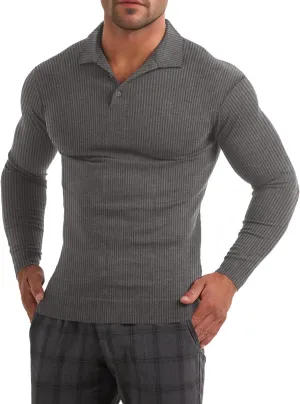 Muscle Cmdr Men's Slim Fit Muscle Polo Shirts Long&Short Sleeve Stretch Quick Dry Tee Casual Golf Athletic T-Shirts