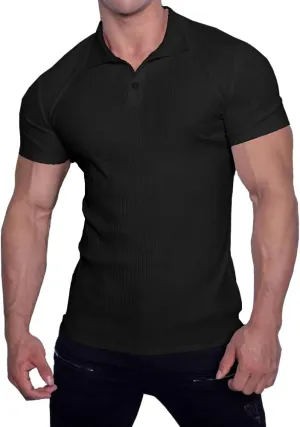 Muscle Cmdr Men's Slim Fit Muscle Polo Shirts Long&Short Sleeve Stretch Quick Dry Tee Casual Golf Athletic T-Shirts