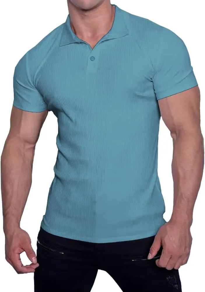 Muscle Cmdr Men's Slim Fit Muscle Polo Shirts Long&Short Sleeve Stretch Quick Dry Tee Casual Golf Athletic T-Shirts