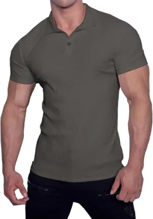 Muscle Cmdr Men's Slim Fit Muscle Polo Shirts Long&Short Sleeve Stretch Quick Dry Tee Casual Golf Athletic T-Shirts