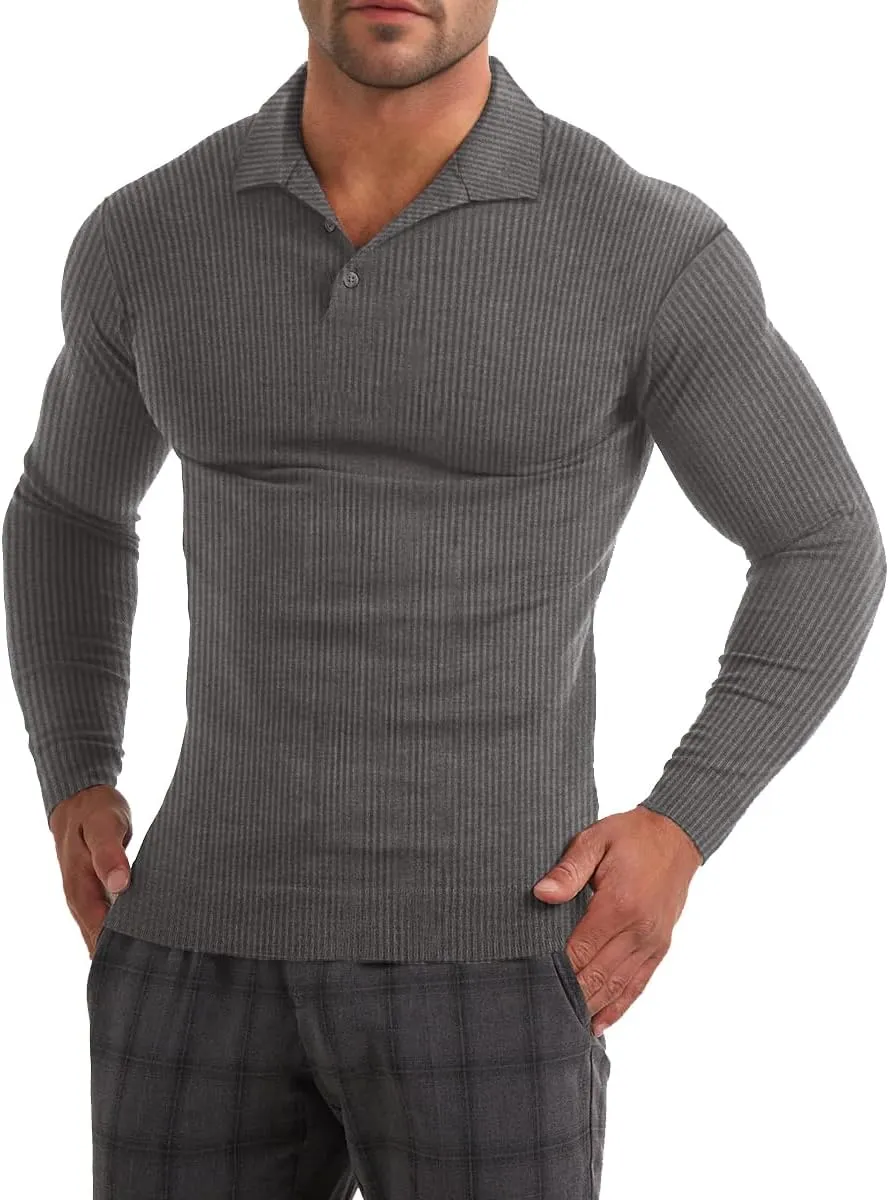 Muscle Cmdr Men's Slim Fit Muscle Polo Shirts Long&Short Sleeve Stretch Quick Dry Tee Casual Golf Athletic T-Shirts