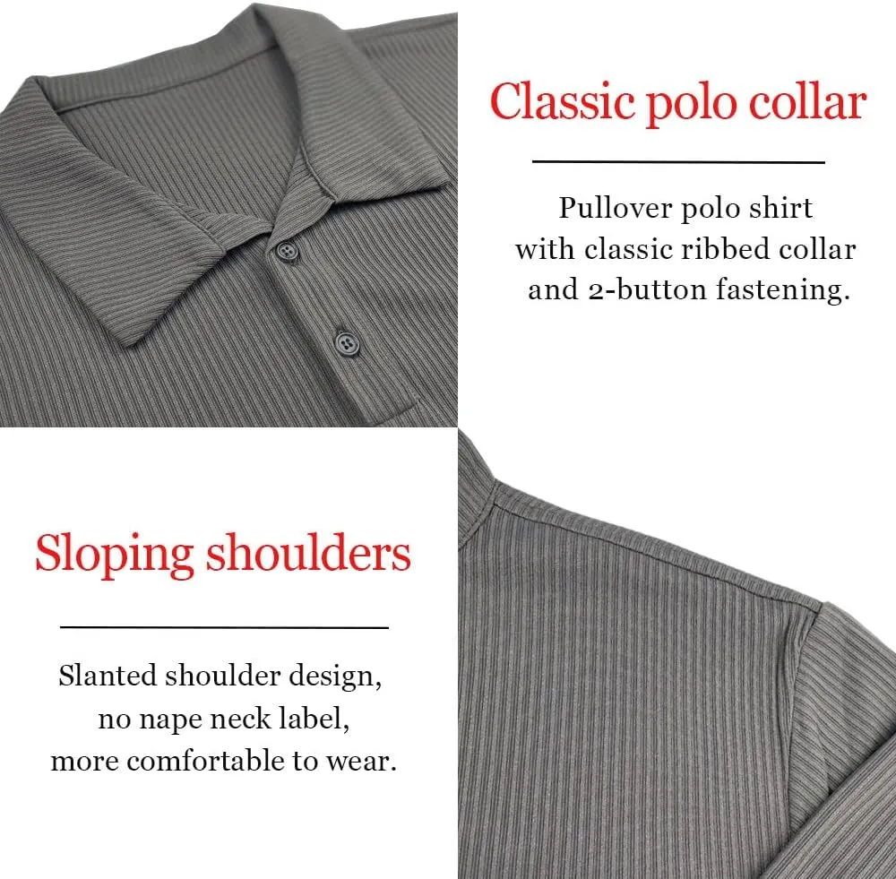 Muscle Cmdr Men's Slim Fit Muscle Polo Shirts Long&Short Sleeve Stretch Quick Dry Tee Casual Golf Athletic T-Shirts