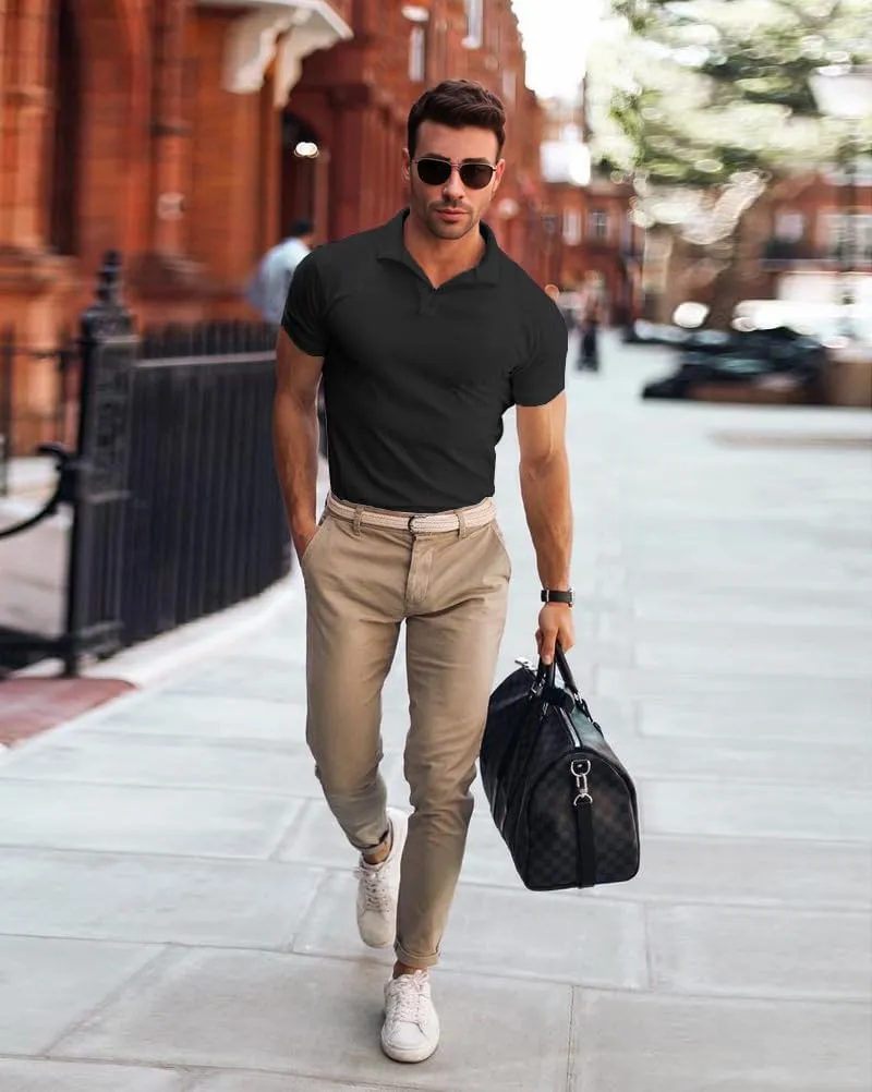 Muscle Cmdr Men's Slim Fit Muscle Polo Shirts Long&Short Sleeve Stretch Quick Dry Tee Casual Golf Athletic T-Shirts