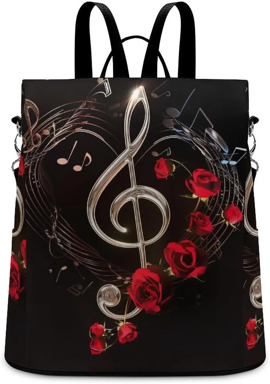 Music Rose Backpack for Women Anti-theft Shoulder Bag Carry On Backpack Fashion Ladies Travel Bags