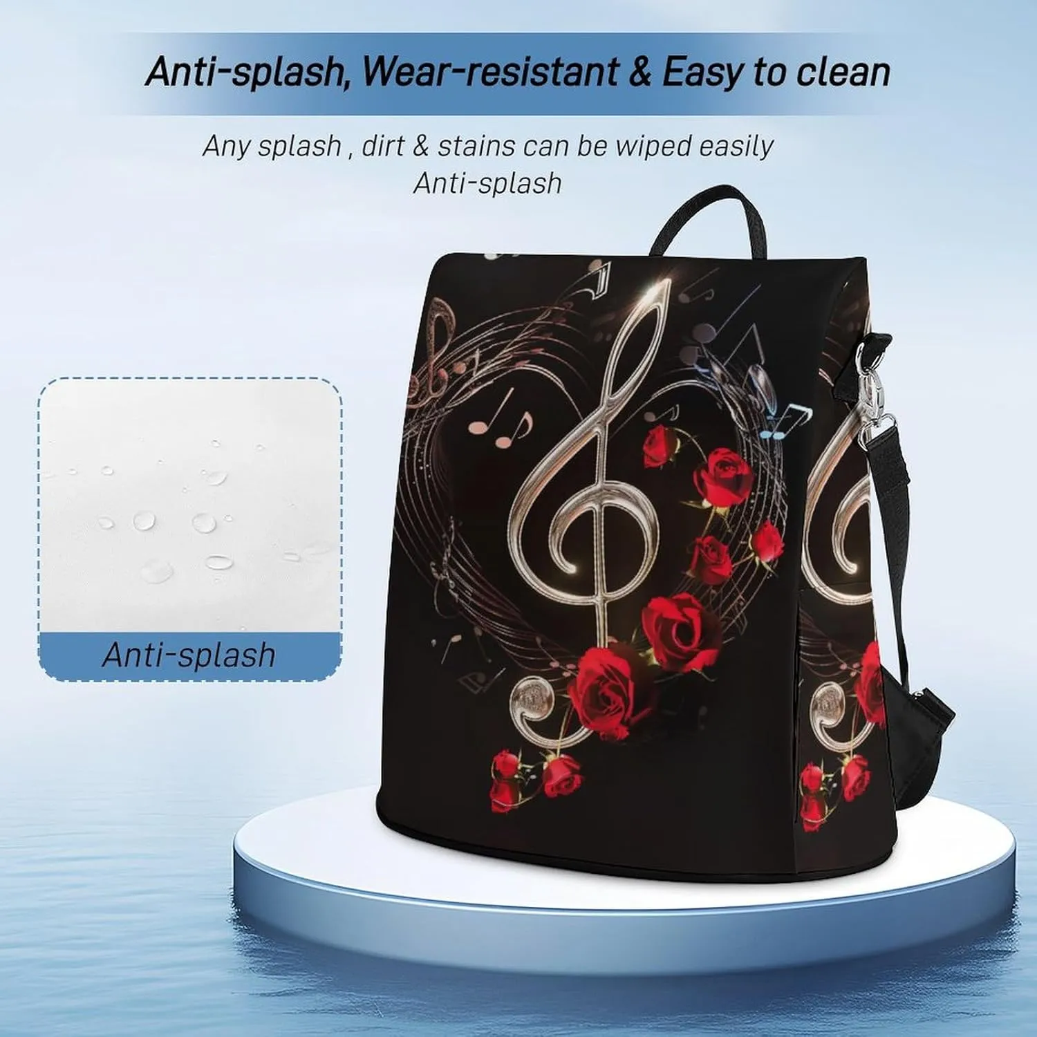 Music Rose Backpack for Women Anti-theft Shoulder Bag Carry On Backpack Fashion Ladies Travel Bags