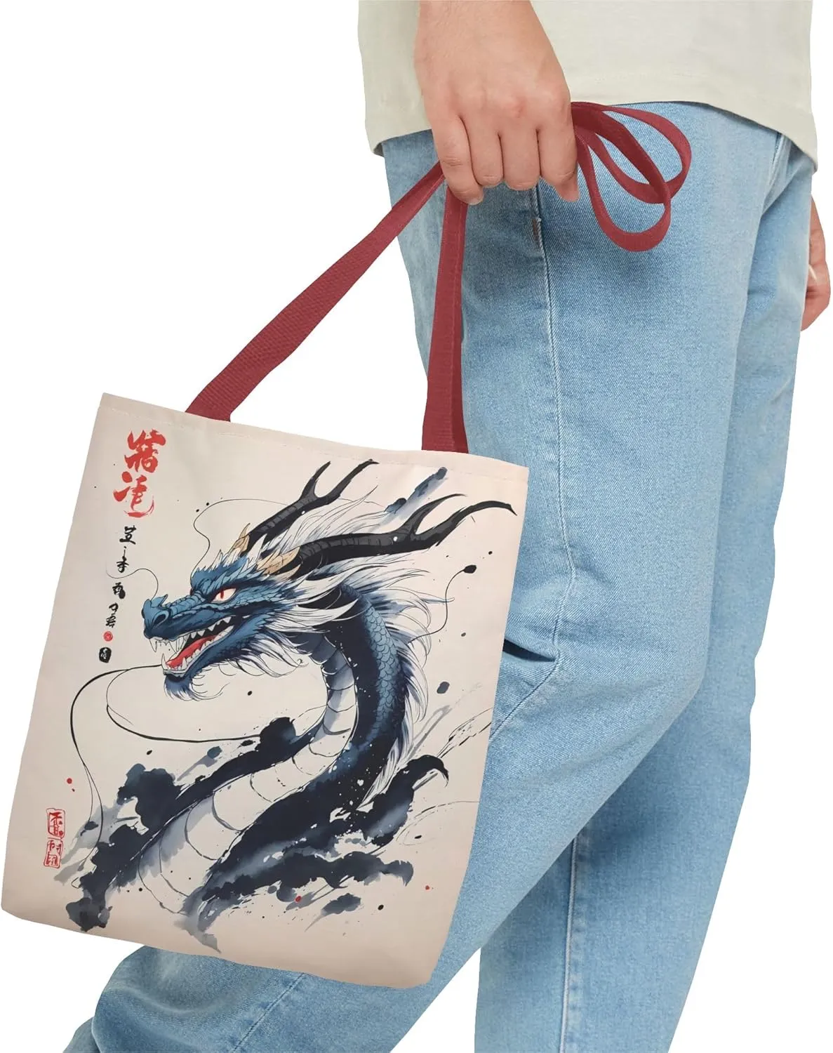 Mystical Dragon Eco-Friendly Tote Shopping Bag, Art Lover Gift, Asian Culture Decor, Cosplay Accessory