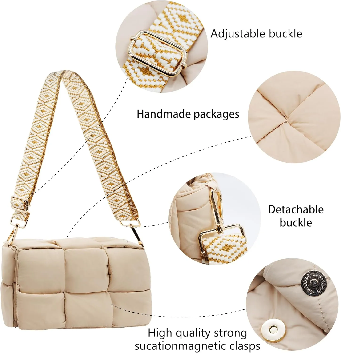 NAARIIAN Shoulder bags for women, Light-weight small puffer purses waterproof, hand-woven puffy bag crossbody handbag