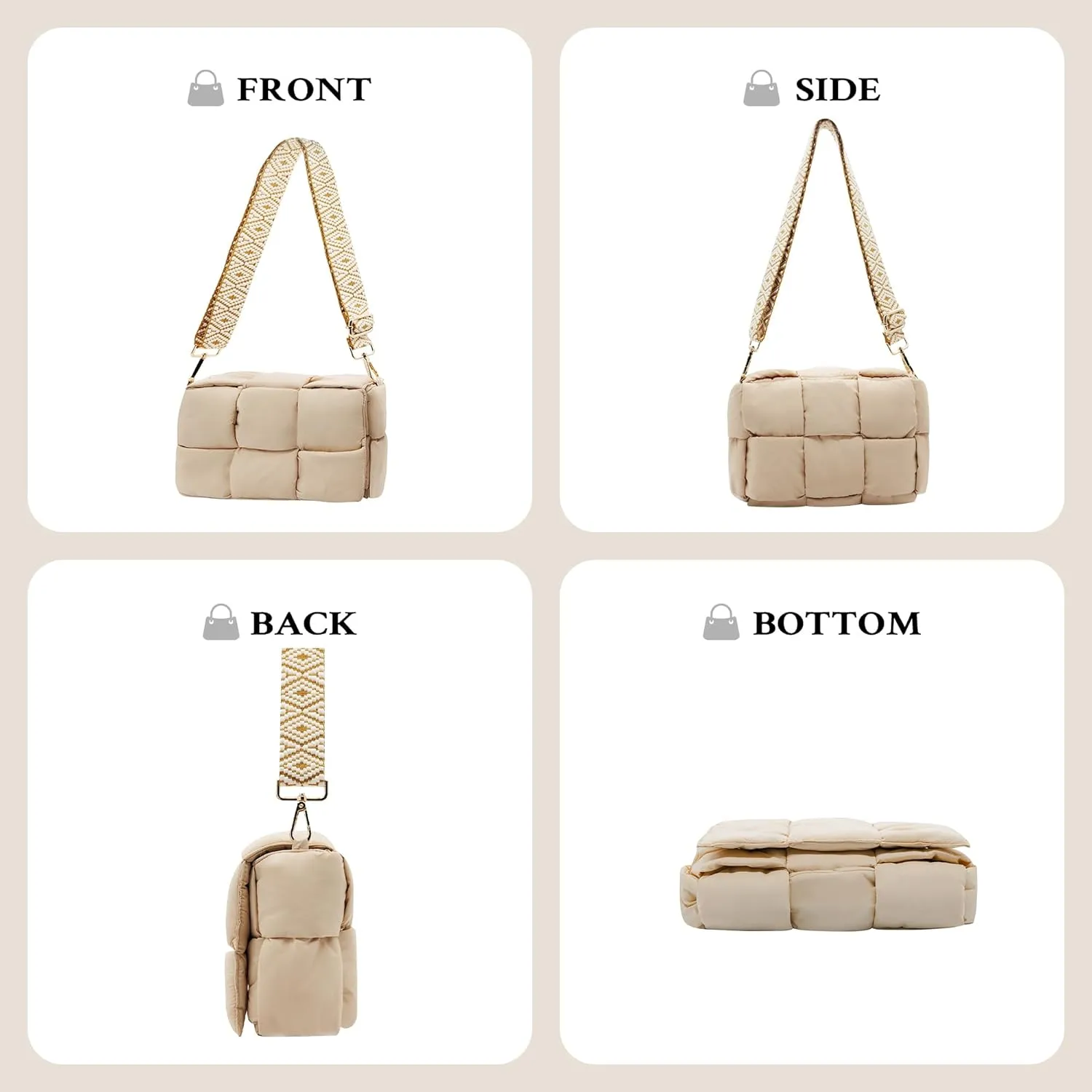 NAARIIAN Shoulder bags for women, Light-weight small puffer purses waterproof, hand-woven puffy bag crossbody handbag