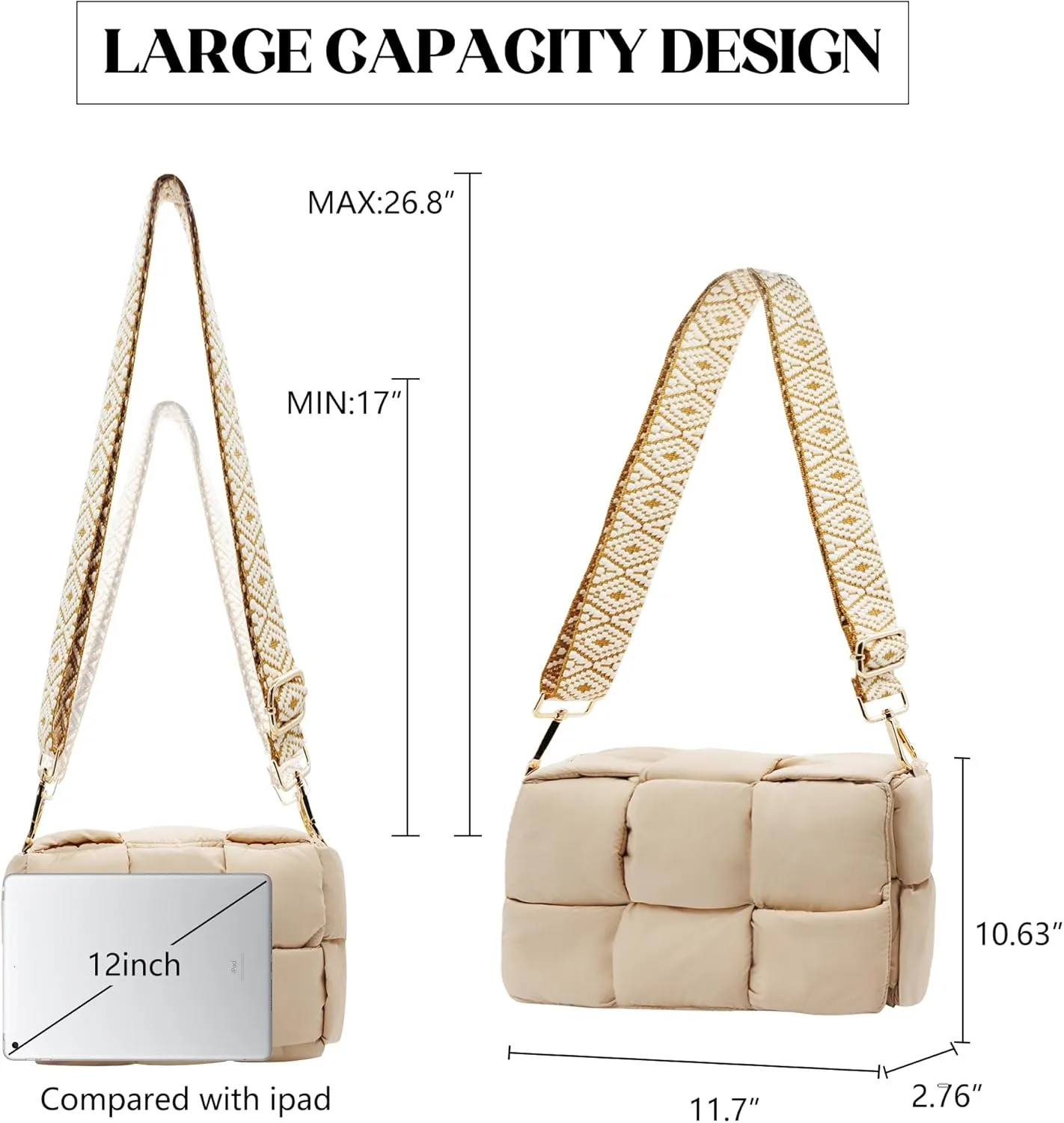 NAARIIAN Shoulder bags for women, Light-weight small puffer purses waterproof, hand-woven puffy bag crossbody handbag