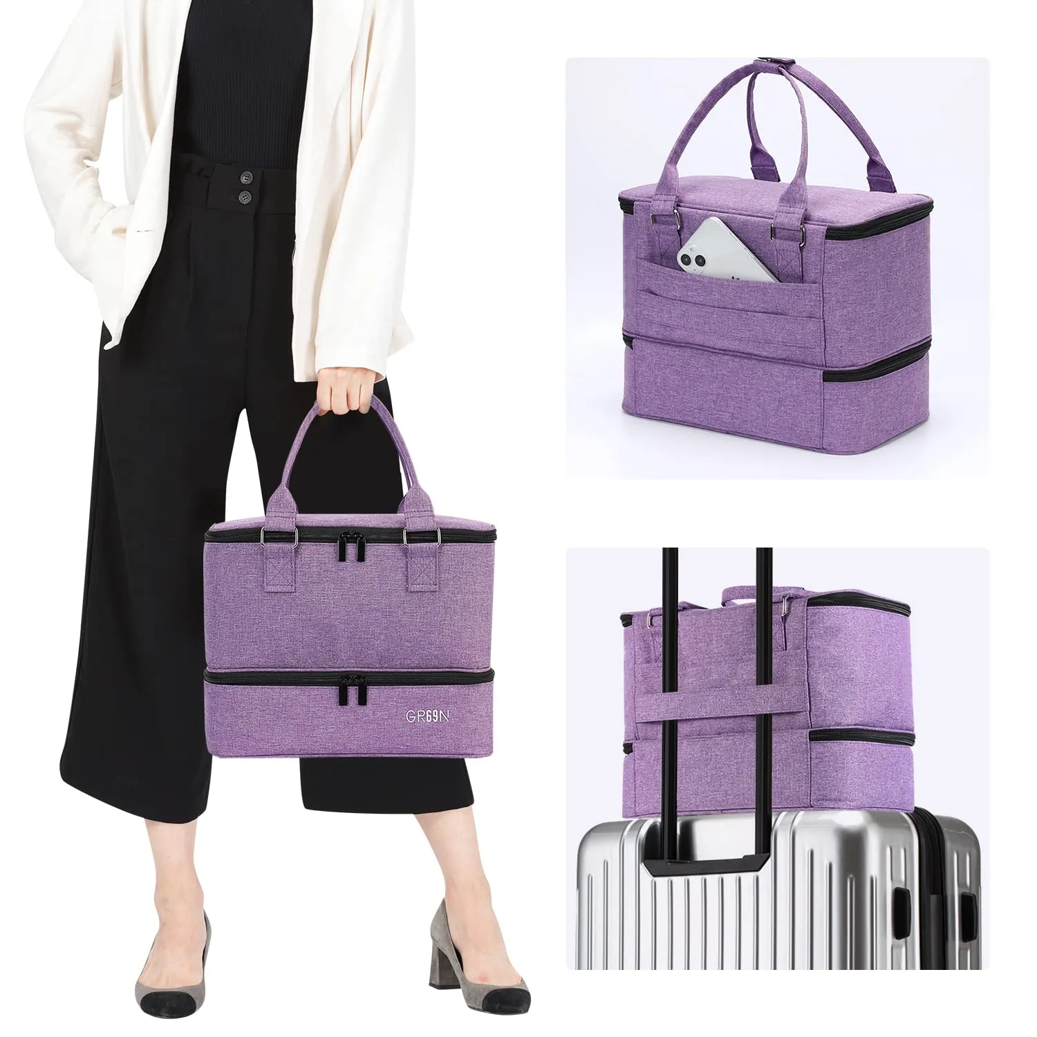 Nail Polish Organizer Bag,Double Layer Nail Polish Storage Fits a Nail Lamp and 40 Bottles,Great Size Nail Storage Organizer For Nail Drill,Nail Supplies Set (Bag Only)-Purple