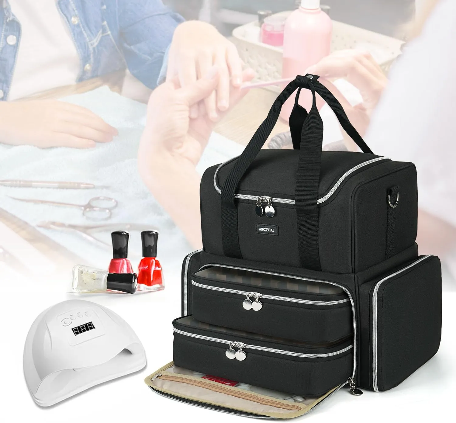 Nail Polish Organizer Case - Large Double Layer Organizers and Storage Bag for Nail Supplies and Art Tech