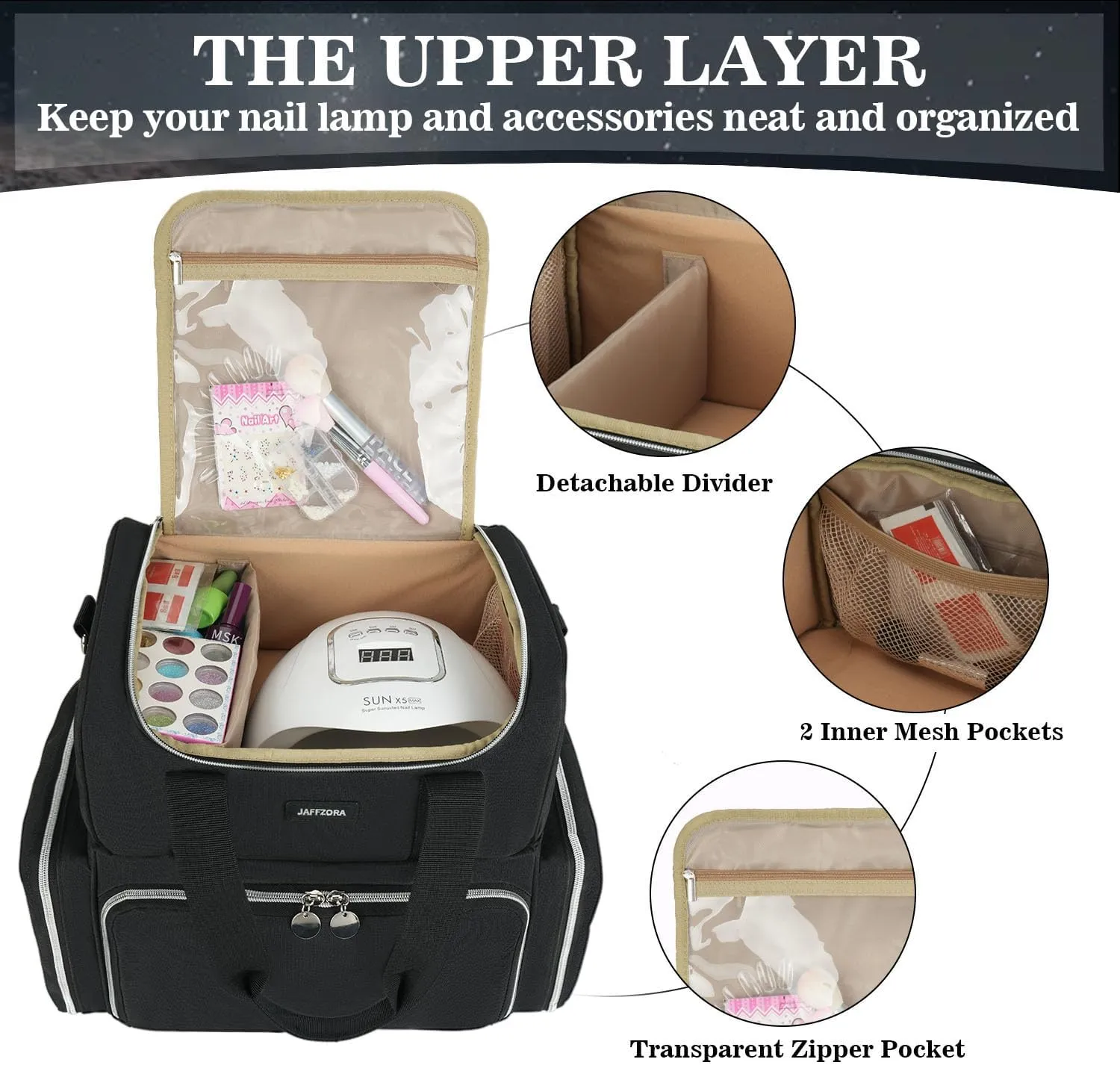 Nail Polish Organizer Case - Large Double Layer Organizers and Storage Bag for Nail Supplies and Art Tech