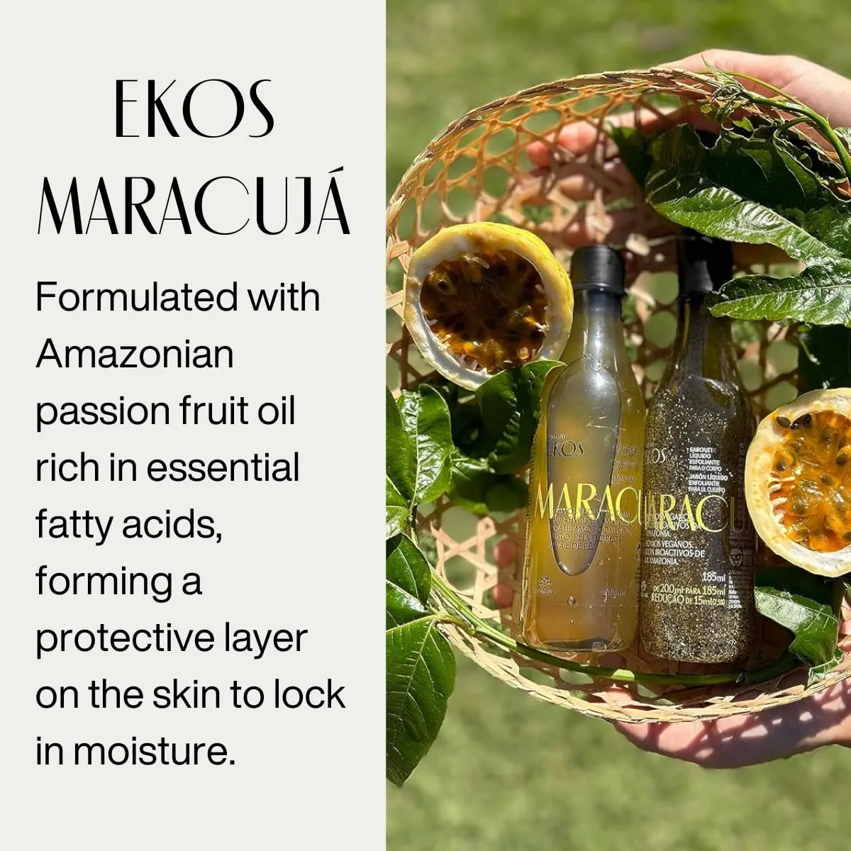 natura - Ekos Maracujá Triple Phase Shower Oil Refill - Calming In-Shower or Bath Body Oil - Scented - Bath Oil - Skin Moisturizer - Vegan Skin Care - Brazilian Beauty Secrets - 6.7 fl oz (200ml)