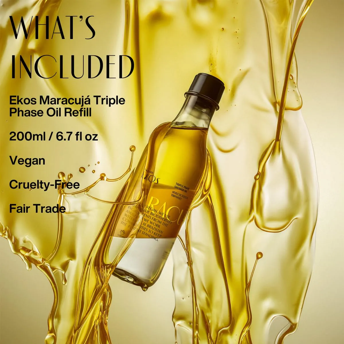 natura - Ekos Maracujá Triple Phase Shower Oil Refill - Calming In-Shower or Bath Body Oil - Scented - Bath Oil - Skin Moisturizer - Vegan Skin Care - Brazilian Beauty Secrets - 6.7 fl oz (200ml)