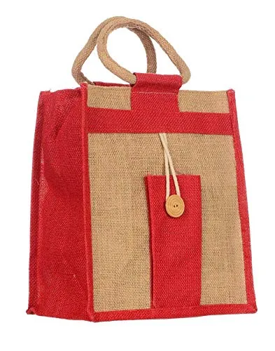 Natural Jute Cloth Handbag With Red and Beige ( Set of 2)