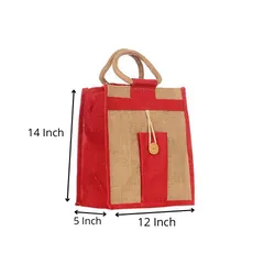 Natural Jute Cloth Handbag With Red and Beige ( Set of 2)