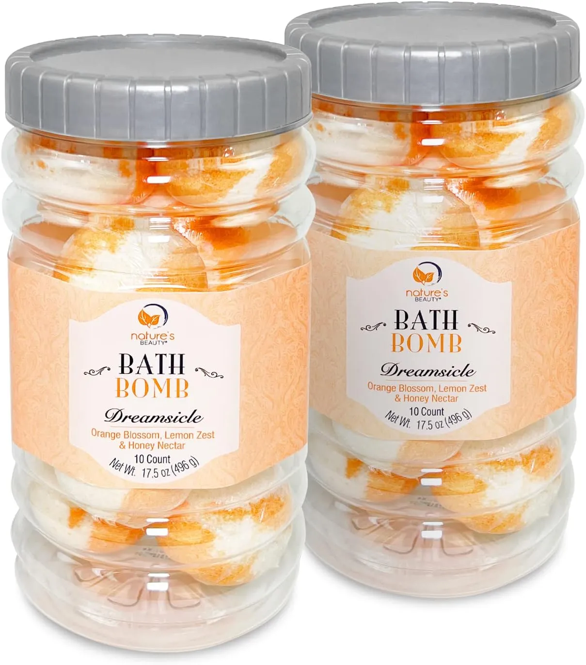 Nature's Beauty Dreamsicle Bath Bomb Gift Set Multi-Pack - Orange Blossom, Lemon Zest & Honey Nectar Scent Made w/Orange Peel Extract, Coconut Oil   Vitamin E, 17.5 oz |10 ct ea (2 Pack)