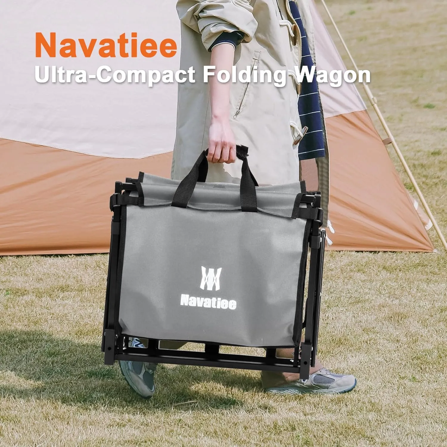 Navatiee 140L Wagon Cart Foldable, Large Capacity Collapsible Wagon with Smallest Folding Design, Utility Grocery Wagon for Camping Shopping Sports, Gray