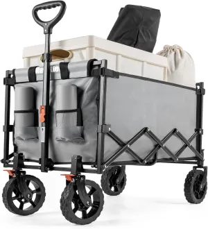Navatiee 140L Wagon Cart Foldable, Large Capacity Collapsible Wagon with Smallest Folding Design, Utility Grocery Wagon for Camping Shopping Sports, Gray