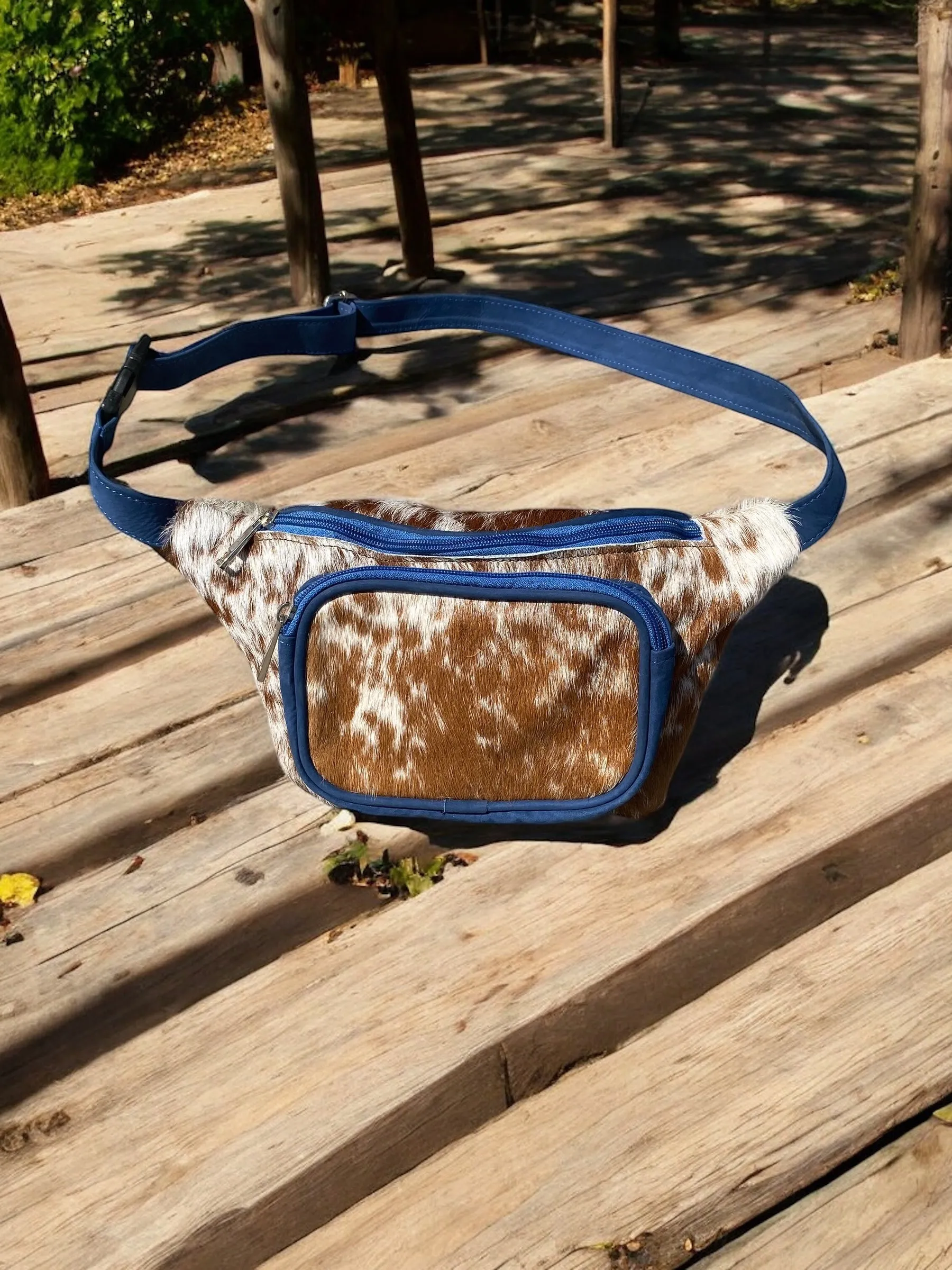 Navy Blue Cowhide Fanny Pack