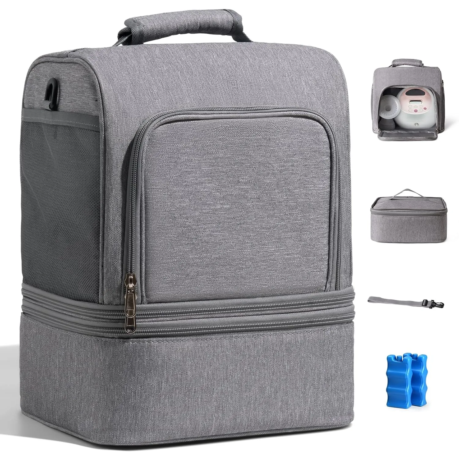 NCVI Breast Pump Bag, Double Layer Removable Pump Bag for Spectra S1, S2, Medela, Breast Pump Backpack with Ice Pack, Insulated Breast Milk Cooler Travel Bag for Working Nursing Moms, Grey