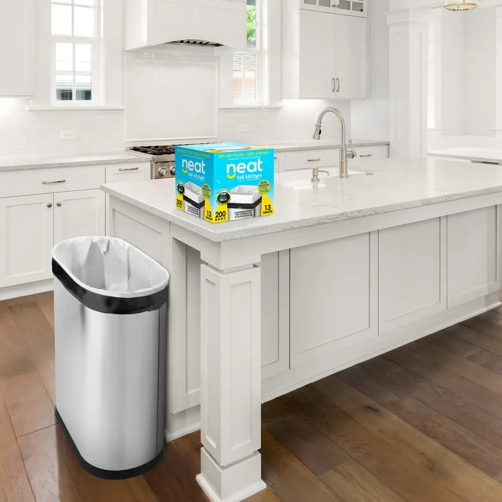 Neat Tall Kitchen 13 Gallon Drawstring Trash Bags - (MEGA 200 Count) - Triple Ply Fortified, Eco-Friendly 50% Recycled Material, Neutralize  Odor Technology, Reversible Black and White Garbage Bags