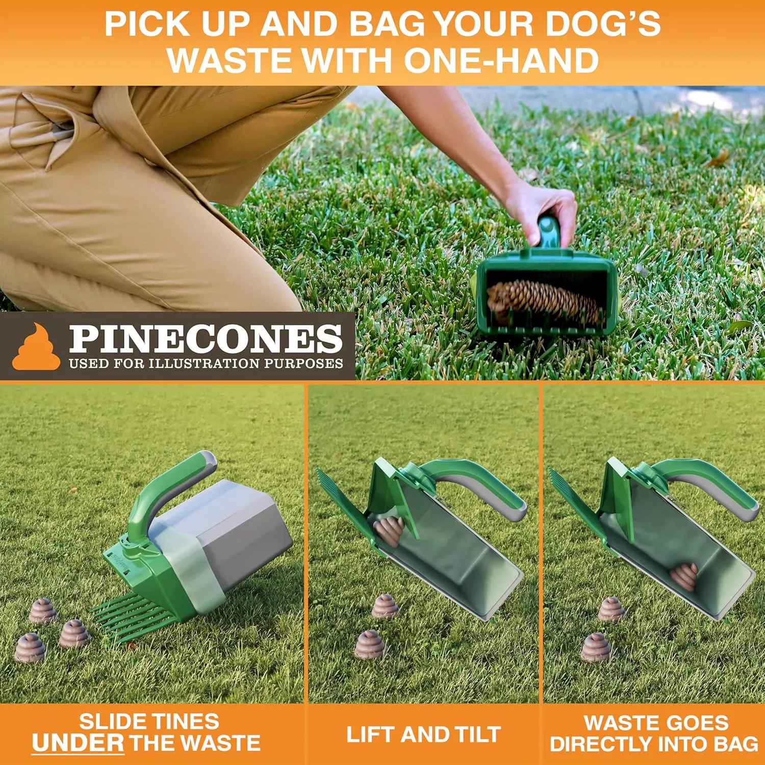 Neater Pets Lift N’ Bag Trap Door Dog Pooper Scooper with Bag Attachment for Small to Large Breeds - 15 Refill Bags - Heavy Duty Dog Poop Scooper for Yard & Walks, One-Handed Operation, Direct to Bag