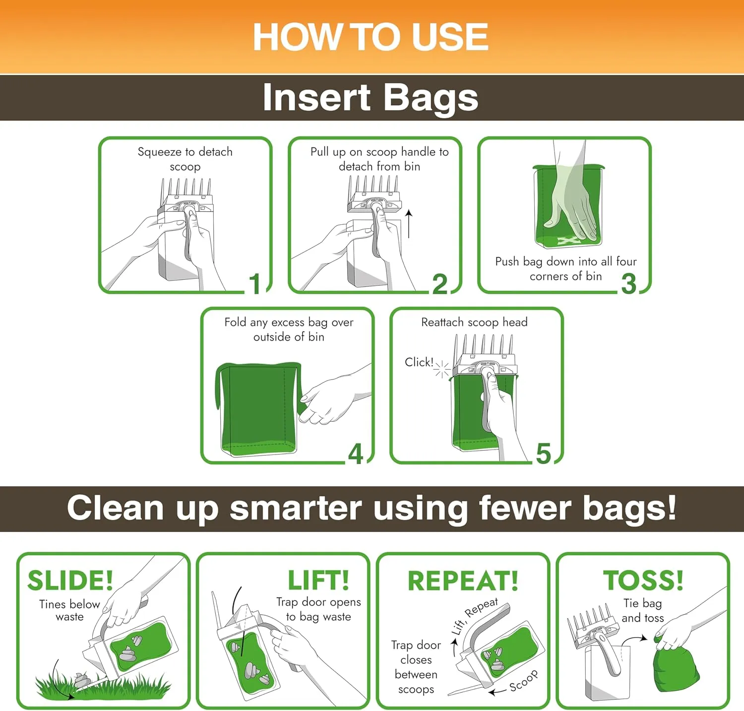 Neater Pets Lift N’ Bag Trap Door Dog Pooper Scooper with Bag Attachment for Small to Large Breeds - 15 Refill Bags - Heavy Duty Dog Poop Scooper for Yard & Walks, One-Handed Operation, Direct to Bag