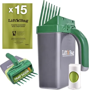 Neater Pets Lift N’ Bag Trap Door Dog Pooper Scooper with Bag Attachment for Small to Large Breeds - 15 Refill Bags - Heavy Duty Dog Poop Scooper for Yard & Walks, One-Handed Operation, Direct to Bag