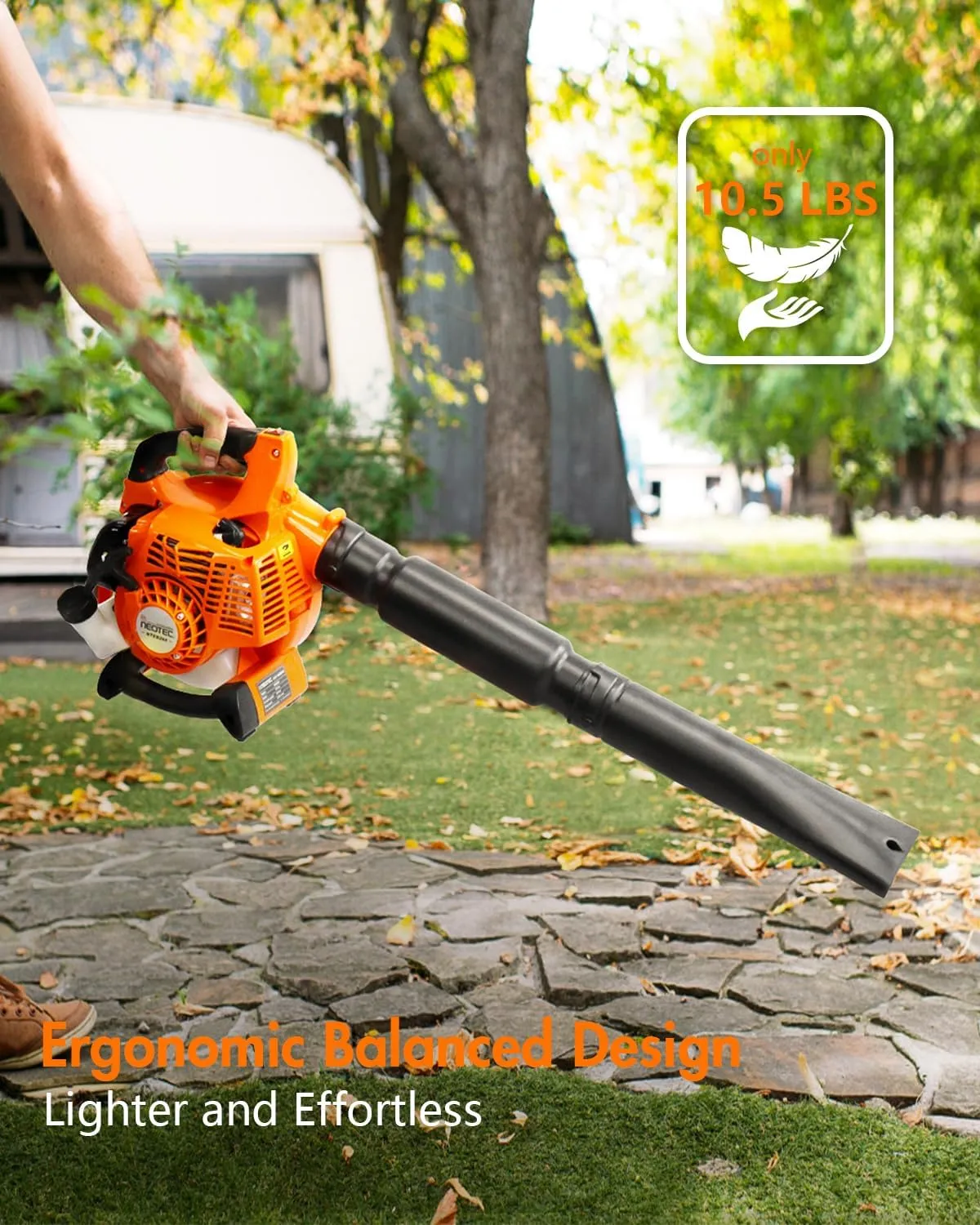 NEOTEC Gas Leaf Blower, 3-in-1 Handheld Leaf Blower & Leaf Vacuum Mulcher, 25.4 cc, 2-Cycle 150 mph, 360 CFM Gas Powered Blower with 12 Gallon Collection Bag for Lawn Yard Care
