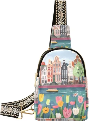 Netherlands Riverbank Sling Bag for Women, Leather Crossbody Bag Purses for Women Anti Theft Sling Bag Fanny Packs