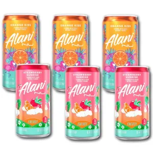 New Alani Mini Energy Drinks, Strawberry Sunrise, Orange Kiss Variety Pack, Sugar Free, Low Calorie, 8.4oz Cans (6 pack)