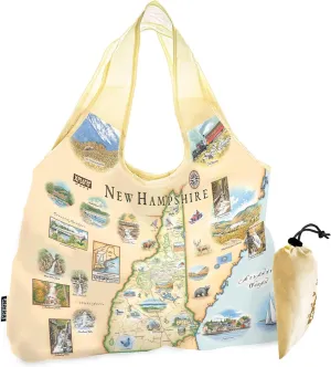 New Hampshire State Map Pouch Tote with Handles – Reusable, Eco-Friendly Grocery Shopping Bag, Foldable Heavy-Duty Nylon, 18" x 25"