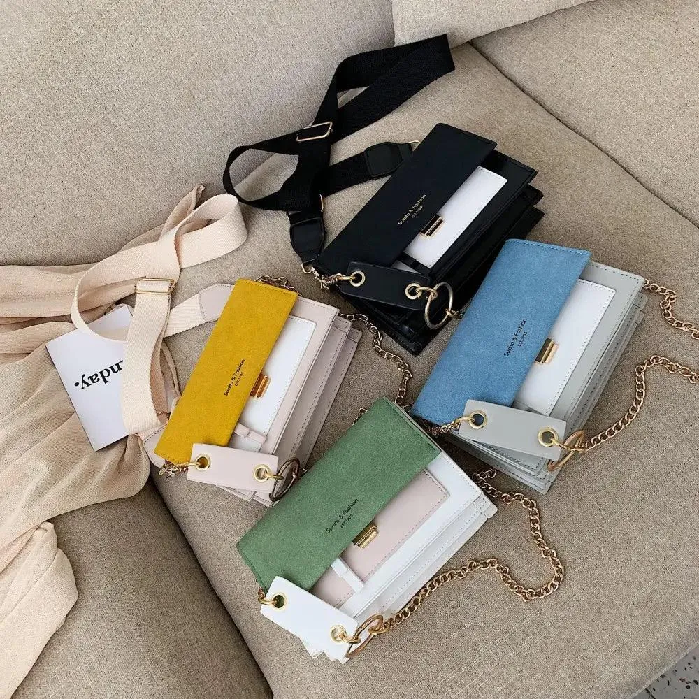 New Look Contrast Color Scrub Leather Crossbody Bags For Women And Girls Simple Chain Shoulder Bag , Purses And Handbags For Ladies