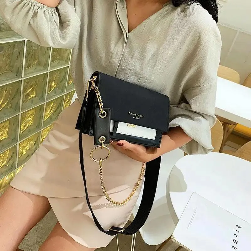 New Look Contrast Color Scrub Leather Crossbody Bags For Women And Girls Simple Chain Shoulder Bag , Purses And Handbags For Ladies