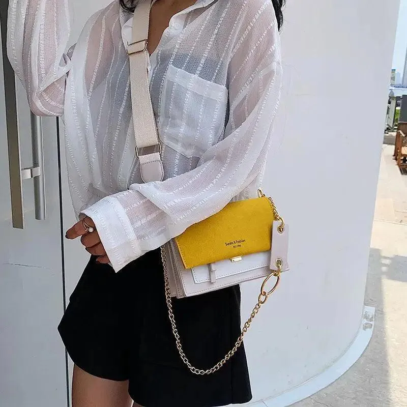 New Look Contrast Color Scrub Leather Crossbody Bags For Women And Girls Simple Chain Shoulder Bag , Purses And Handbags For Ladies
