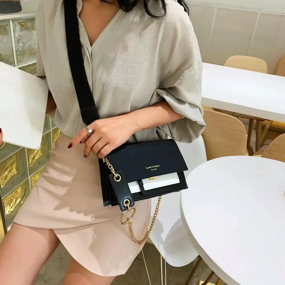New Look Contrast Color Scrub Leather Crossbody Bags For Women And Girls Simple Chain Shoulder Bag , Purses And Handbags For Ladies