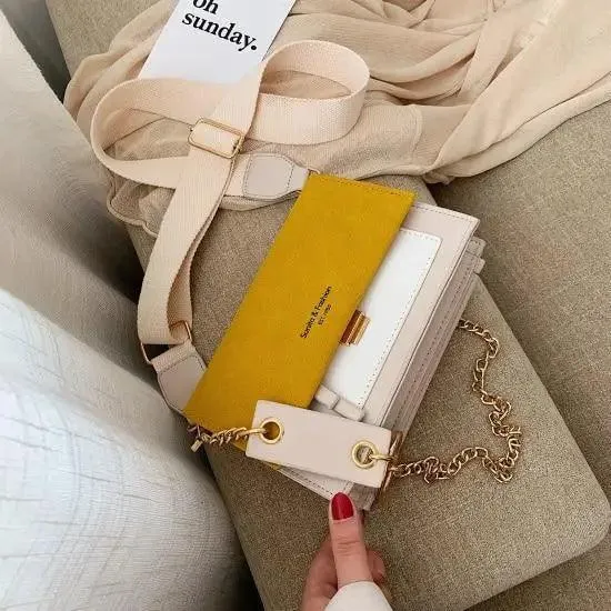 New Look Contrast Color Scrub Leather Crossbody Bags For Women And Girls Simple Chain Shoulder Bag , Purses And Handbags For Ladies