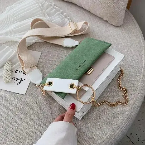 New Look Contrast Color Scrub Leather Crossbody Bags For Women And Girls Simple Chain Shoulder Bag , Purses And Handbags For Ladies